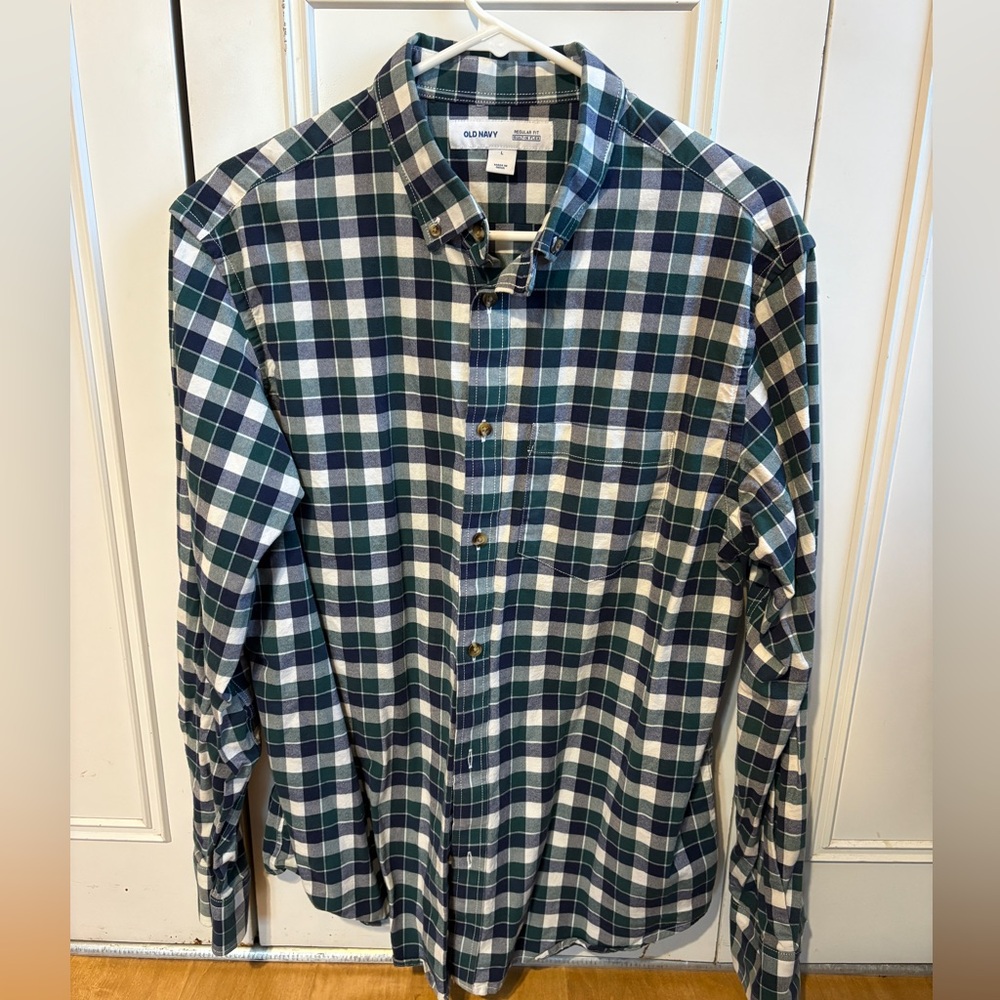 Old Navy Men's Casual Plaid Shirt - Green and Navy